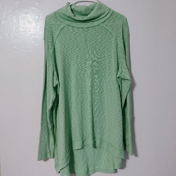 Peace Love World Tops - Peace Love World 1X Green Cowl Neck Tunic Top Long Sleeve